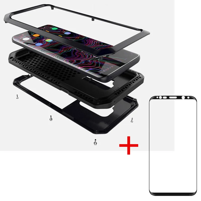 AKASO Heavy Duty Metal Phone Case Shockproof Cover + tempe glass For Samsung S9 PLUS S5 S6 edge S7 S8 S8plus Note 8 case |