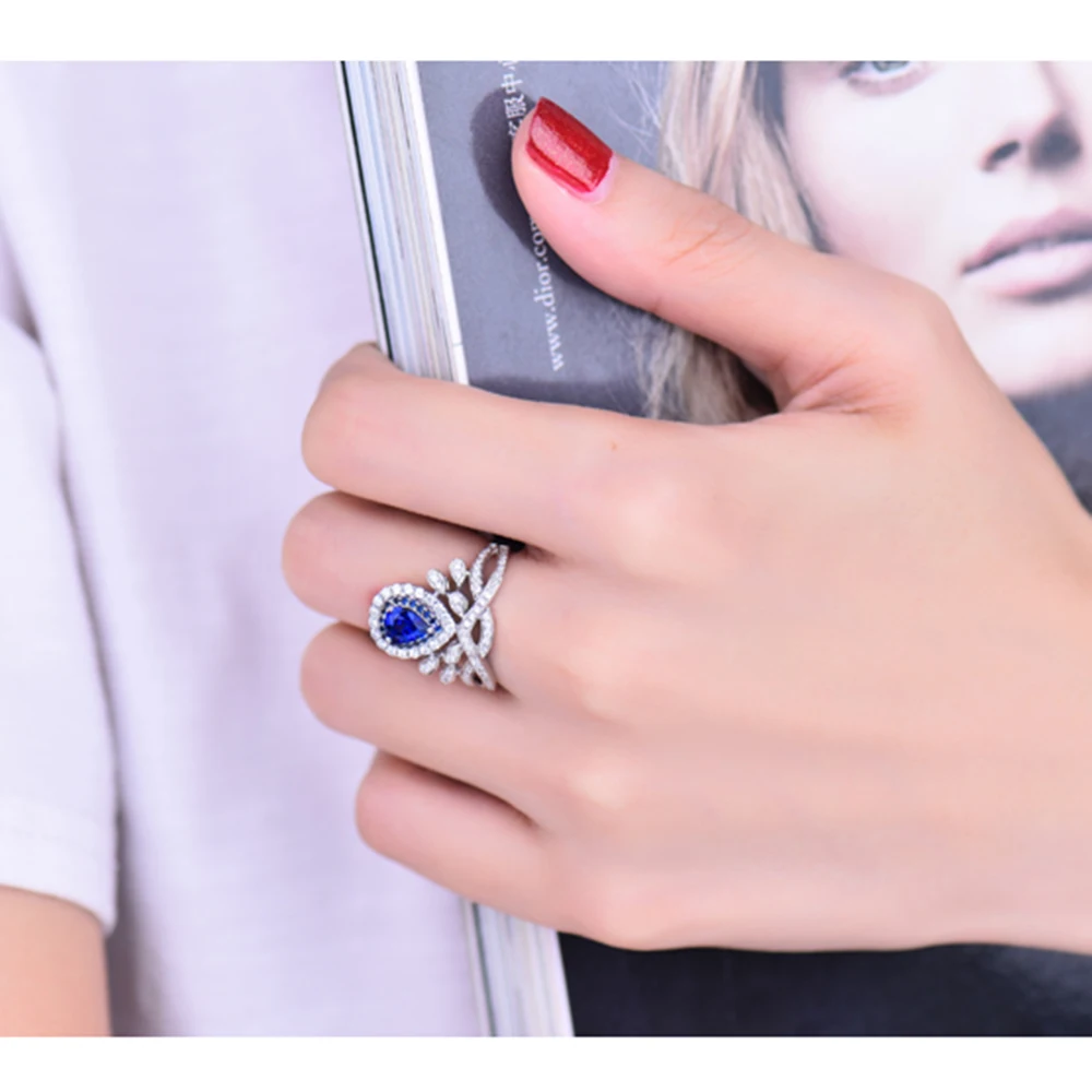 LOVERJEWELRY сапфировое кольцо для женщин с бриллиантами вечности Настоящее 18 к белое золото Вечная любовь обручальные женские кольца ювелирные изделия