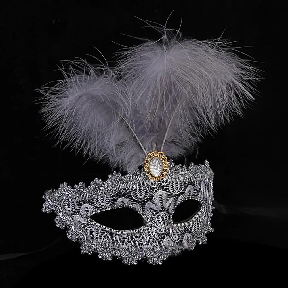 Модная маска с перьями Сексуальная кружевная на половину лица Кожаная принцессы