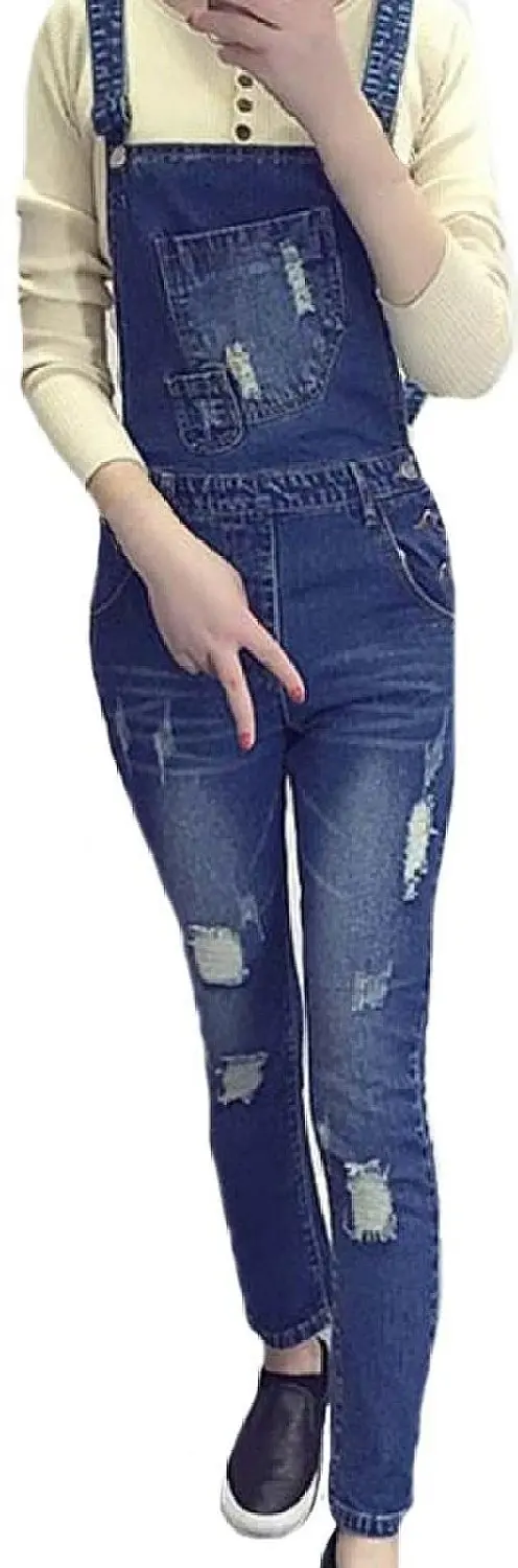Abetteric Для женщин Slim Fit Длинные сиамские Повседневное джинсовые штаны Комбинезоны
