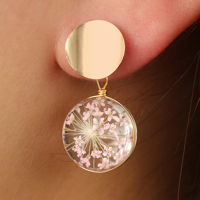 New Metal Sequins Round Earrings Transparent Glass Ball Flowers Dangle Drop For Women Fashion Jewelry Oorbellen Brincos | Украшения и