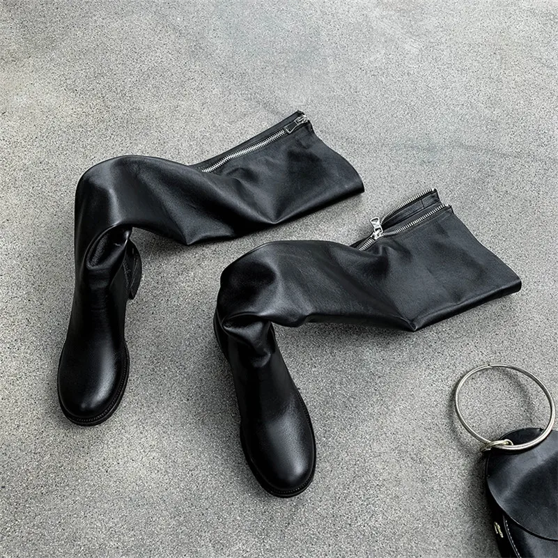 Meotina Fall Over The Knee Boots Women Natural Genuine Leather Block Heels Thigh High Boots Sexy Zipper Long Shoes Female 34-40