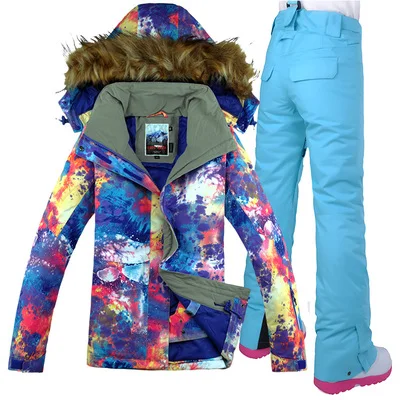 Color 5 Женский лыжный костюм, куртка для сноуборда, водонепроницаемая куртка, штаны, термокостюм, ветрозащитный лыжный сноуборд, супер теплая женская одежда - Цвет: Color 5