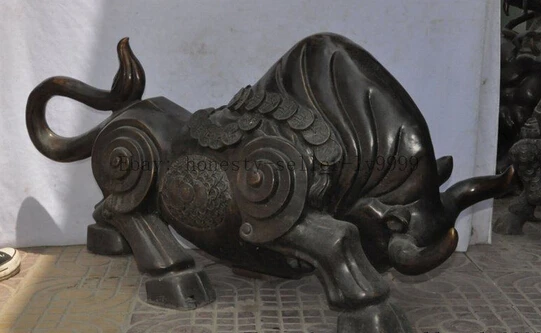 shitou 002782 42&quotchinese bronze money coin fish Wall Street Bullfighting Ox bull Cattle statue |