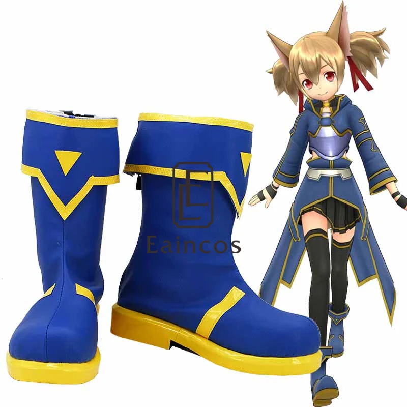 

Anime Sword Art Online 2 Phantom Bullet Silica/Kirigaya Suguha Blue Boots Cosplay Shoes Custom-made