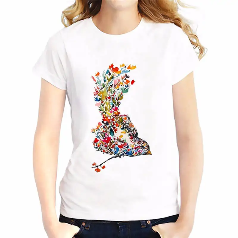 Custom T Shirt Design Short Sleeve Graphic O-Neck Womens Flowers Bird Tees | Мужская одежда