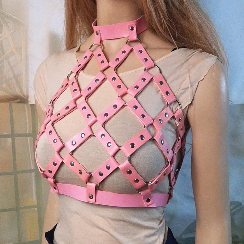 

fashion design Sexy Women leather Suspender Body Harness belts Gothic Lingerie Adjustable Body Bondage Holographic Chest Belt