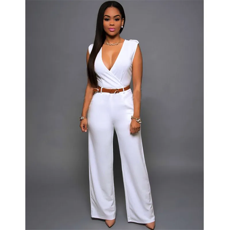 Мода 2016 г. Макси без рукавов Комбинезоны для девочек Для женщин Belted Wide Leg Jumpsuit 15