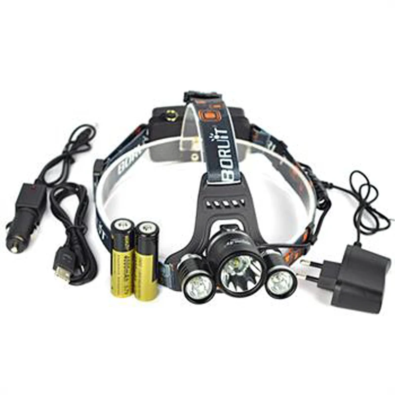 BORUIT 6000LM 3x XM L T6 светодиодный налобный фонарь + 2X 18650 зарядное устройство для