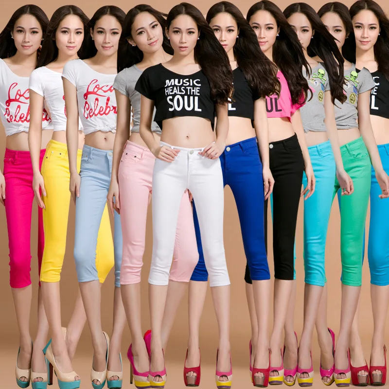 Женские эластичные джинсы ярких цветов модель 2021 года повседневные брюки до