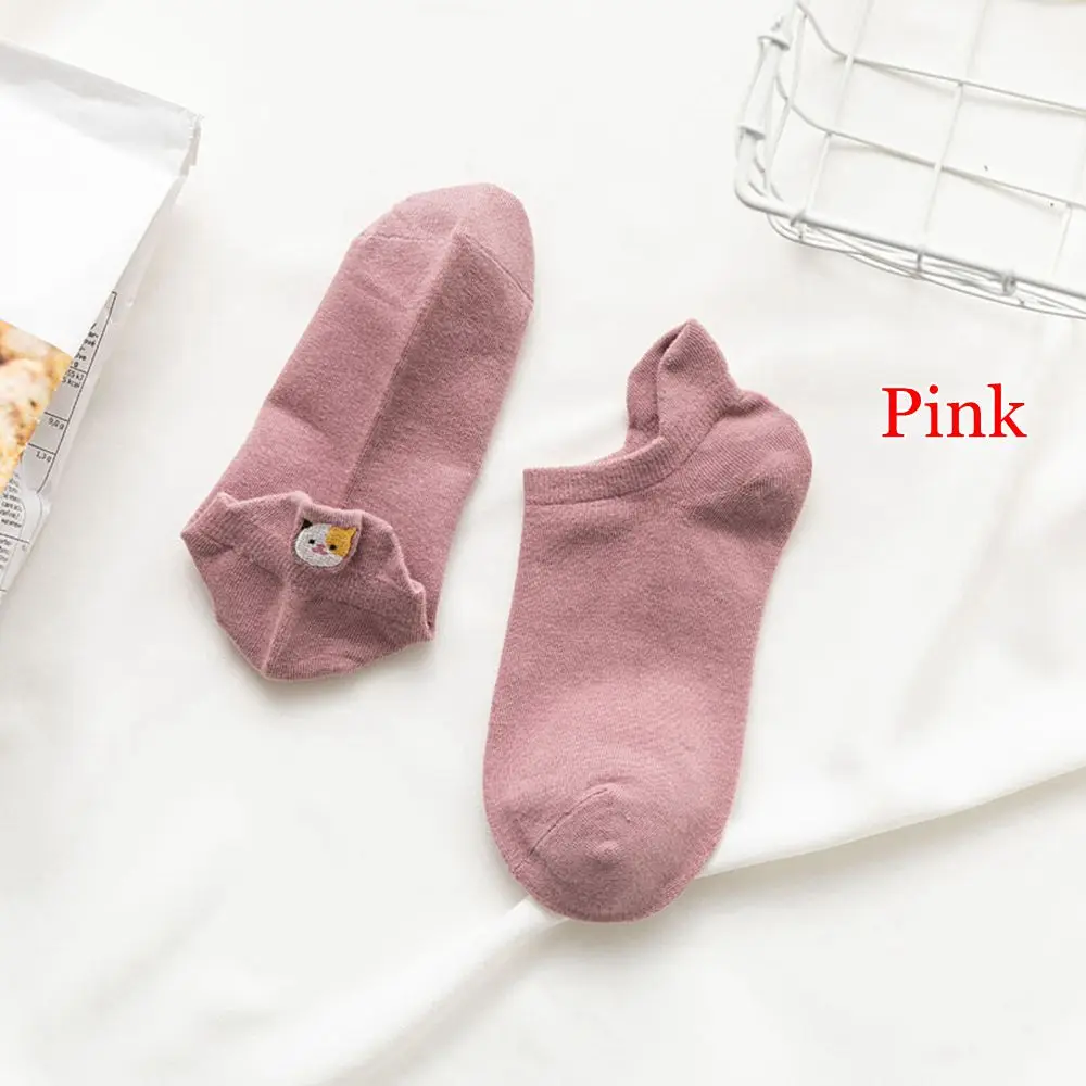 pink Модные женские носки, новинка года, весенние носки до щиколотки, хлопковые носки для девочек, новинка, женские модные повседневные носки с милым мультяшным котом, женские носки - Цвет: pink