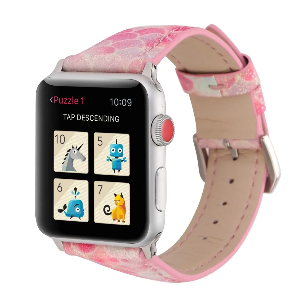 Кожаный ремешок с принтом русалки для apple watch series 4 3 2 модный сменный Apple iwatch