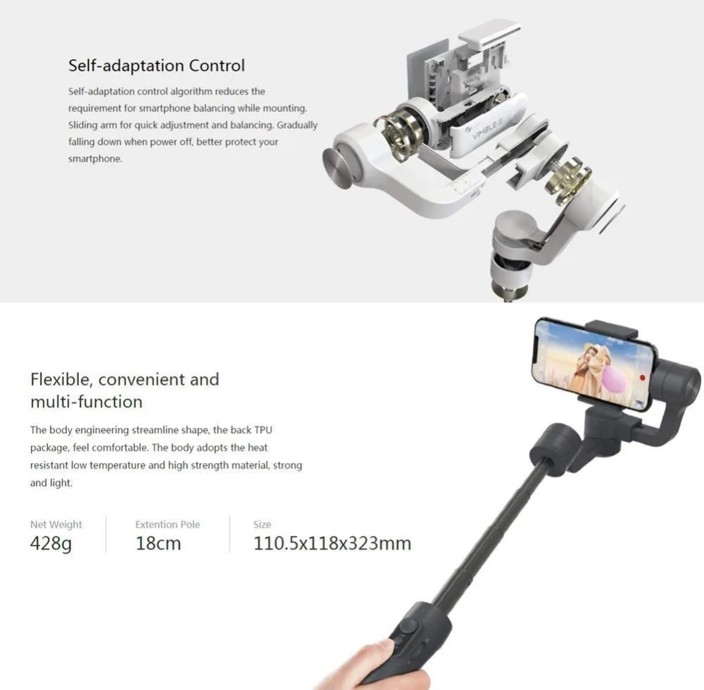 FeiyuTech Vimble 2 Выдвижная Ручной карданный 3 осевой стабилизатор для смартфона с