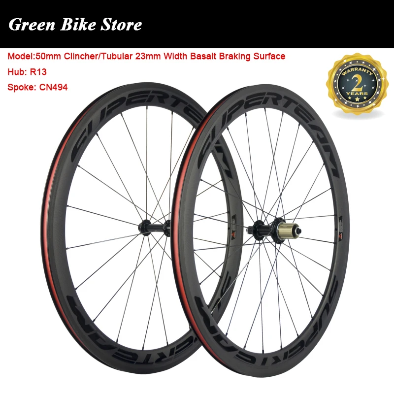 

SUPERTEAM Ultra Light Carbon Wheels 50mm Clincher Road Bike Carbon Wheelset Tubular R13 Hub Bicycle Wheel Basalt Braking Surface
