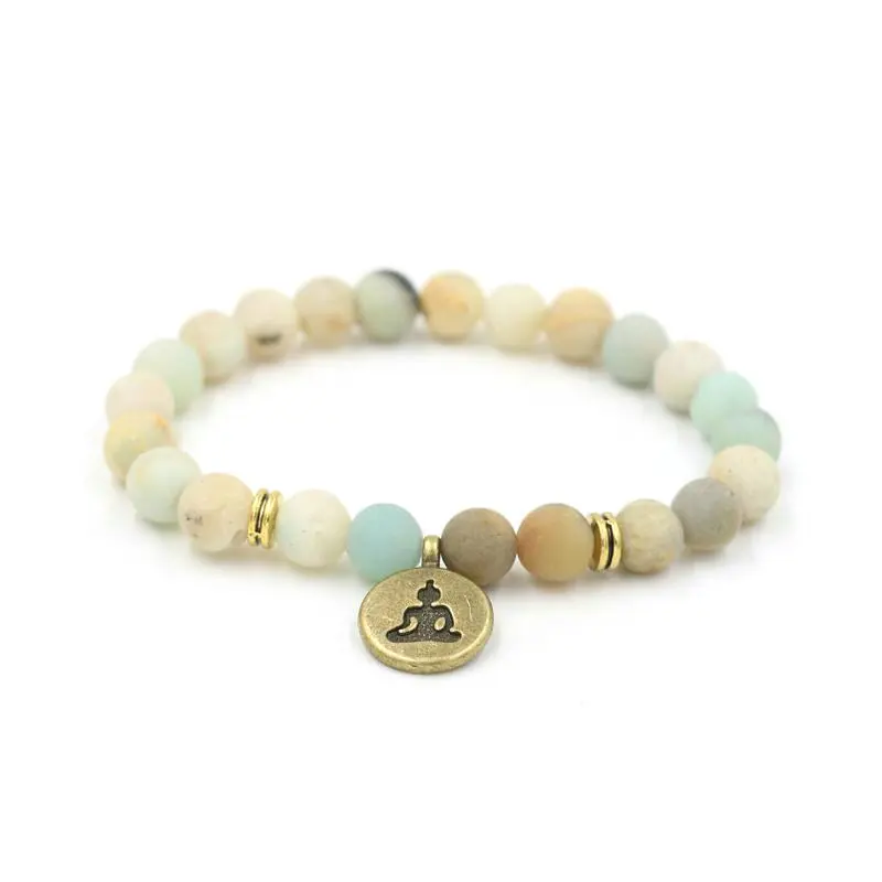 Матовый амазонитовый каменный браслет Будды Медитирующий Ом Лотос Шарм Йога чакра браслеты для мужчин женщин Masculino Pulseras ювелирные изделия