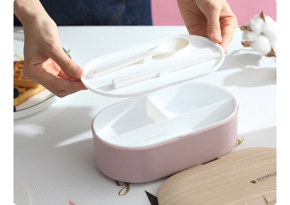 TUUTH 800 мл Ланч-бокс двухслойный деревянный на ощупь салат Bento box с столовыми приборами портативный контейнер для СВЧ еды школьный офис
