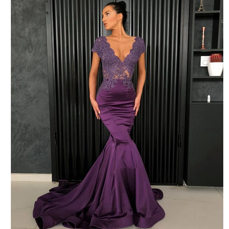 

XingPuLanEr сексуальное длинное вечернее платье Русалка с V-образным вырезом с рукавами-крылышками из бисера Кружева телесного цвета на спине фи...