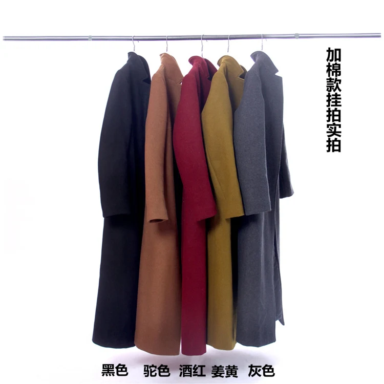 Женское длинное шерстяное пальто осеннее и зимнее с длинным рукавом стоячим