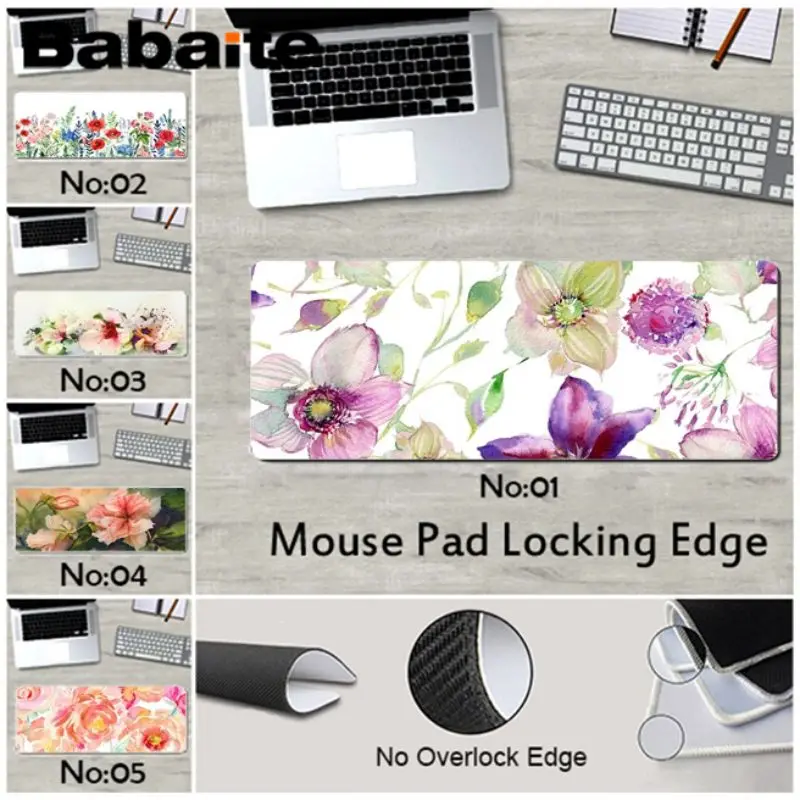 Babaite Новый дизайн Цветочный акварельный цветочный игровой коврик для мыши