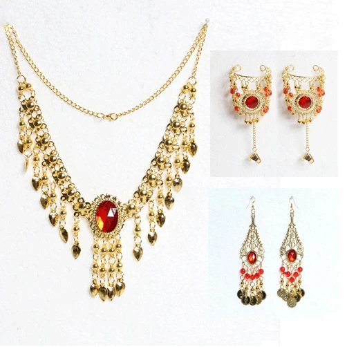 

Wholesale 5 Piece Set Belly Dance Bollywood Necklace Earrings Bracelet Gold Plated Jewelry Set Indian Dance Costume Accessories
