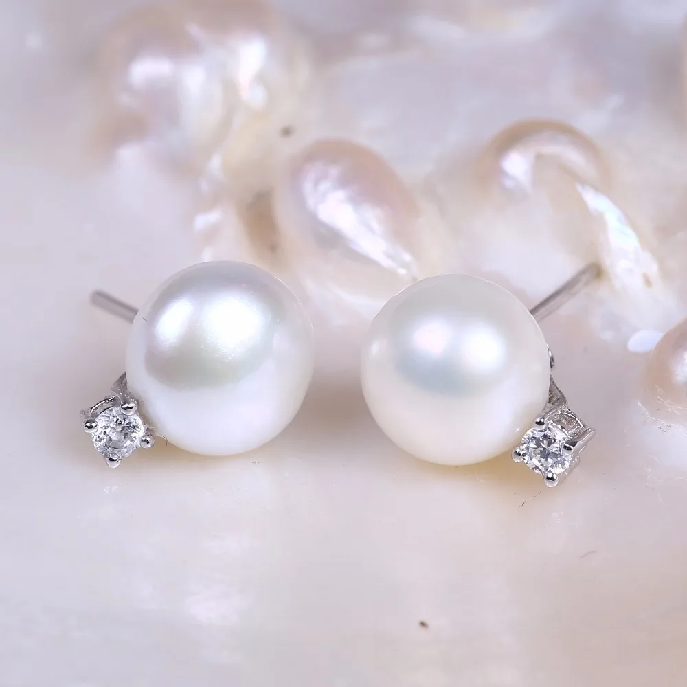 AA 10-11 мм белый пресноводный жемчуг в форме хлеба серьги из серебра 925 пробы