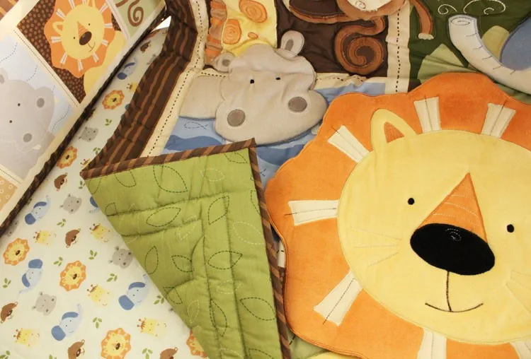 7 Pieces Embroidered Africa lion Pattern boy Cot Crib Baby Bedding Set Quilt Bumper Bed Skirt Mattress Cover |