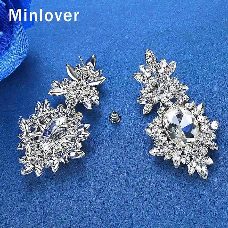 Minlover серебряный цвет кристалл цветок свадебные серьги для женщин роскошные