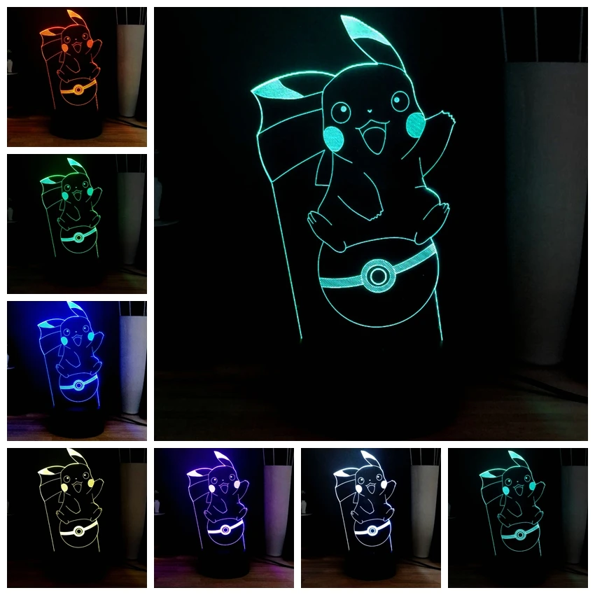 Горячая Пикачу Светодиодная лампа ночник Покемон книга свет мультфильм RGB 7