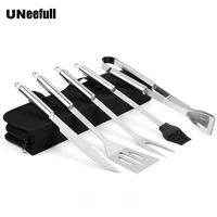 5pcsset stainless steel bbq utensil grill set tools outdoor cooking bbq kit with carry bag camping barbecue accessories tools
