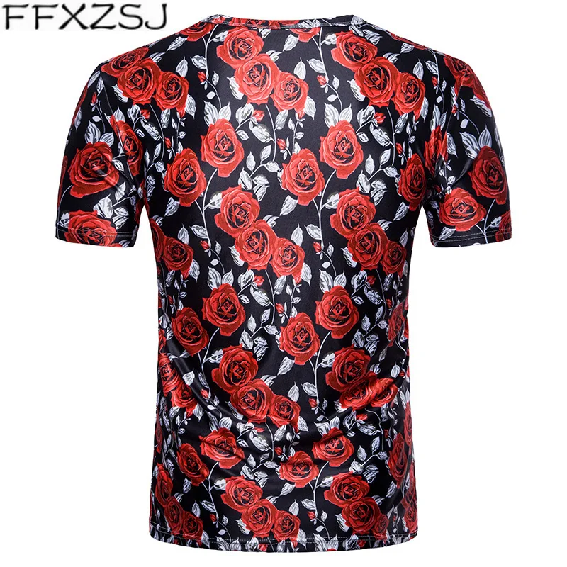 

3D Rose Flower Print Lover T Shirt Men Women 2018 Summer New Slim Fit Short Sleeve Tee Shirt Homme Casual Brand Hip Hop Tshirt