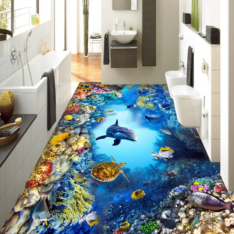 3D мультфильм подводная лодка мира Пол Плитка фотообои ПВХ самоклеящиеся