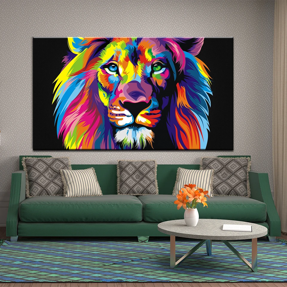 Абстрактная акварель красочный лев Король диаграмма стены искусства холщовая