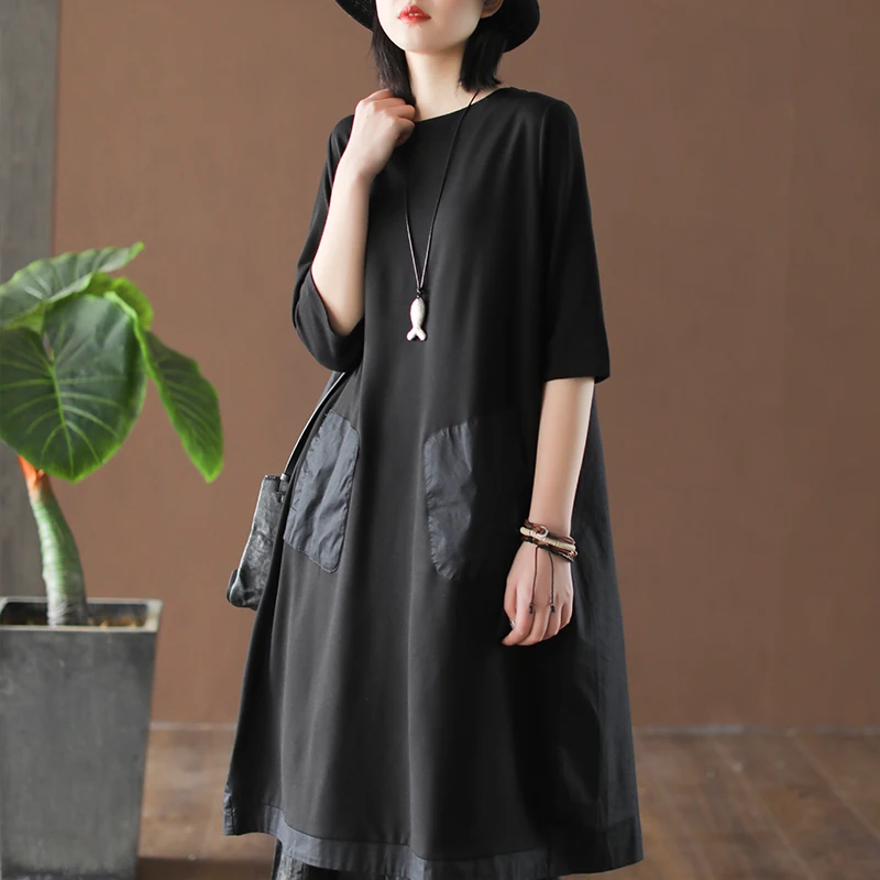 Весенне-летнее платье модное свободное женское Повседневное 2019 с О-образным
