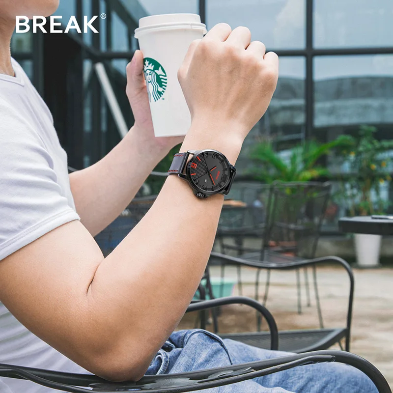 BREAK Новые мужские Роскошные Лидирующий бренд наручные часы кварцевые с датой