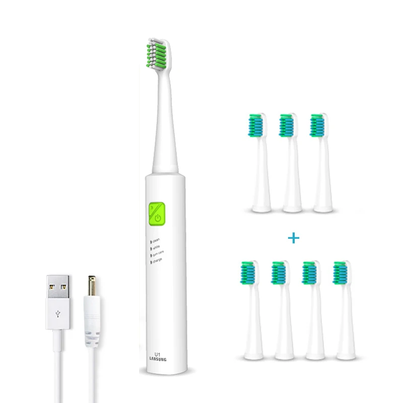 green 8 heads Ультра звуковая электрическая зубная щетка, перезаряжаемая зубная щетка, электрическая зубная щетка с U1, головки зубной щетки cepillo, зубная 4 - Цвет: green 8 heads