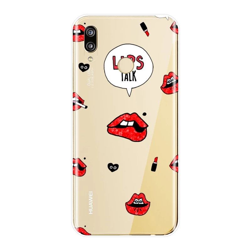 TPU Silicone Phone Case For Huawei P9 Lite Mini P10 P Smart Plus P20 Pro Lips Soft Back Cover P8 2017 | Мобильные телефоны и