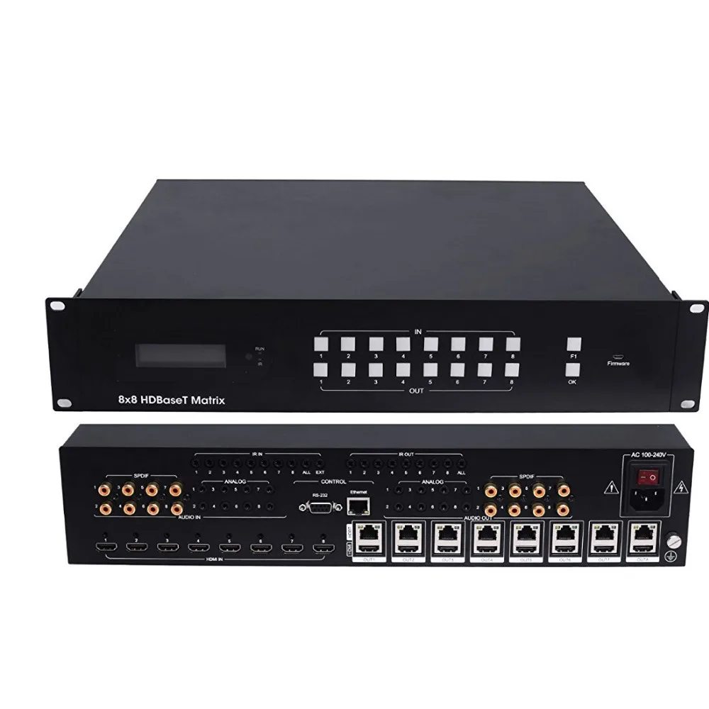 PUZHIJIE HDbaseT 4K 60hz 8X8 HDMI MATRIX SWITCHER with 8 Receivers &amp Audio Matrix CAT6 CAT5e HDCP2.2 Support RS232 control - купить по