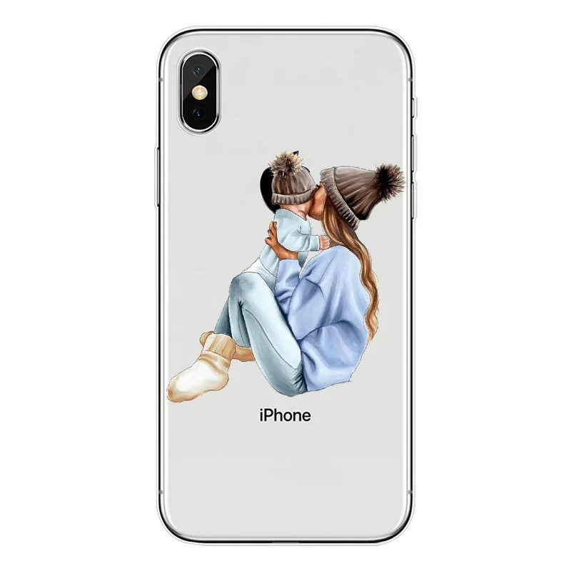 Модный черный и коричневый Чехол для мамы дочки с волосами iPhone X 6 6S Plus 7 8 8Plus 5 SE XR XS