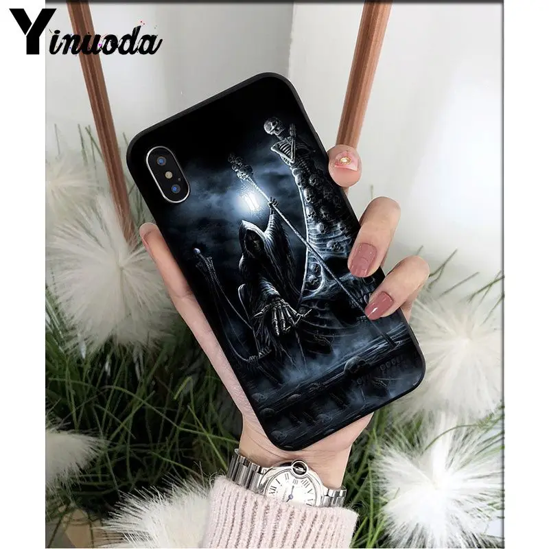 A5 Yinuoda Grim reaper череп скелет DIY Роскошный Высокий протектор на конце чехол для iPhone X XS MAX 6 6S 7 7plus 8 8Plus 5 5S XR - Цвет: A5