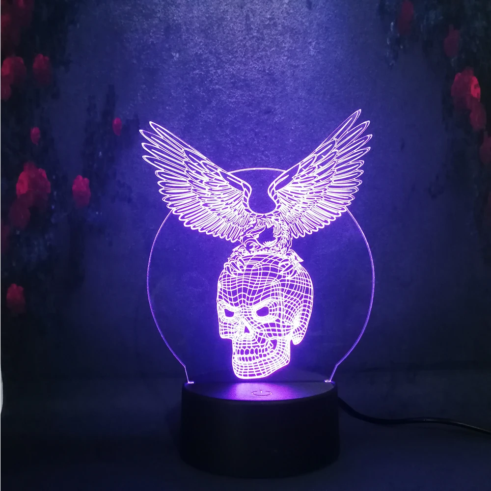 Новый Орел и череп офисный домашний Декор 3D USB лампа вспышка Вечеринка атмосфера