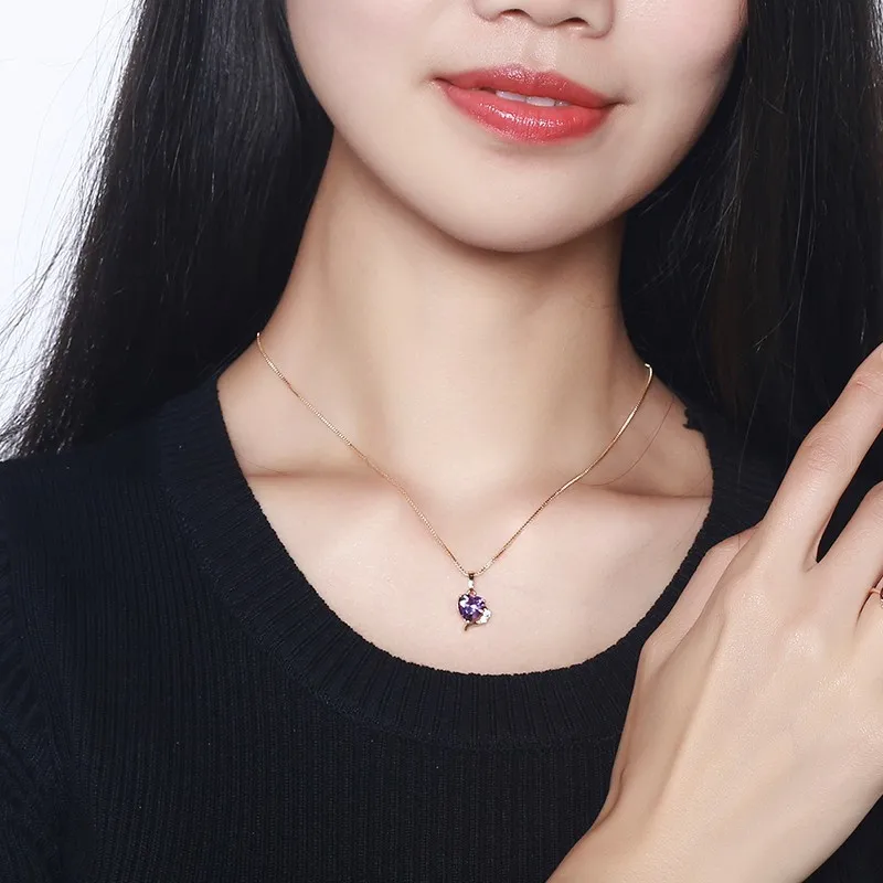 Очаровательная подвеска чокер с фиолетовым фианитом 40 см|Ожерелья подвеской| |