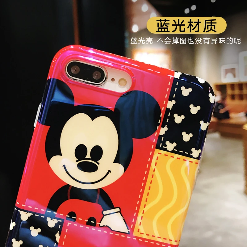 New mouse animal case for iPhone 8/7 plus cute blue ray cover 6 6s &amp tempered glass front film cartoon girl gift |