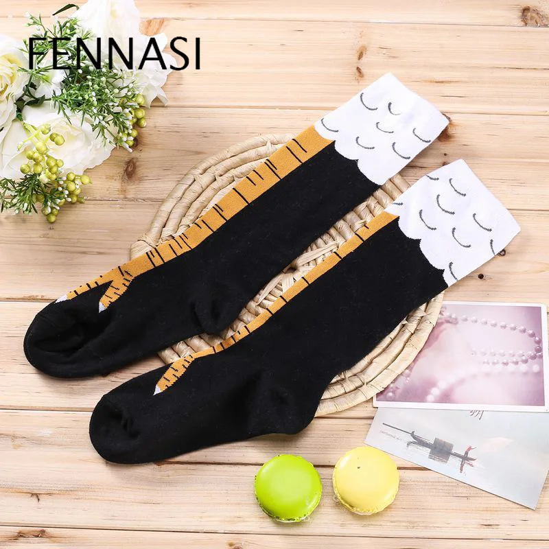 

FENNASI Women's Black Thigh High Stockings Lady's Transparent Printed Knee Socks College Style Cute Women Warm Stockings