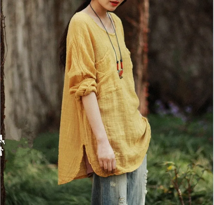 

Spring and summer of 2016 comfortable one hundred percent cotton linen loose big yards long sleeve shirts