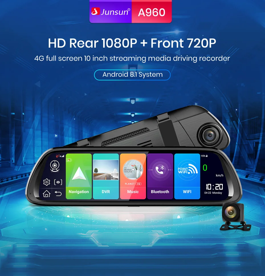 Junsun A960 Android 8.1 4G видеорегистратор GPS регистратор WiFi dash cam зеркало 9,88" видеорегистраторы автомобильные зеркало регистратор авторегистраторы зеркало видеорегистратор видеорегистратор зеркало
