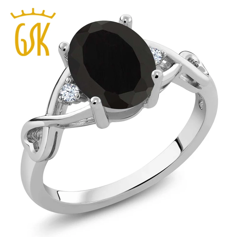 GemStoneKing 2 05 Ct ОВАЛЬНЫЙ натуральный черный оникс и белый топаз женское кольцо