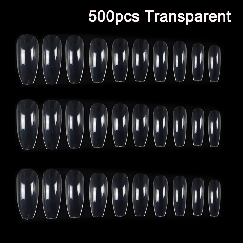 500pcs Transparent 100/500 шт длинные балерины форма гроба полное покрытие искусственные ногти художественный наконечник DIY YUF99 - Цвет: 500pcs Transparent