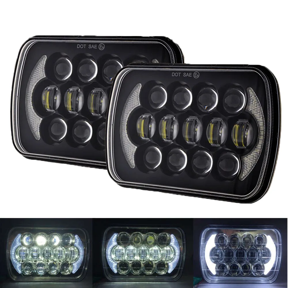 2 предмета 5x" светодиодный квадратный фары с дневного света для Jeep XJ Cherokee MJ Comanche Грузовик 7X6 дюймов прямоугольный налобный фонарь - Цвет: Черный