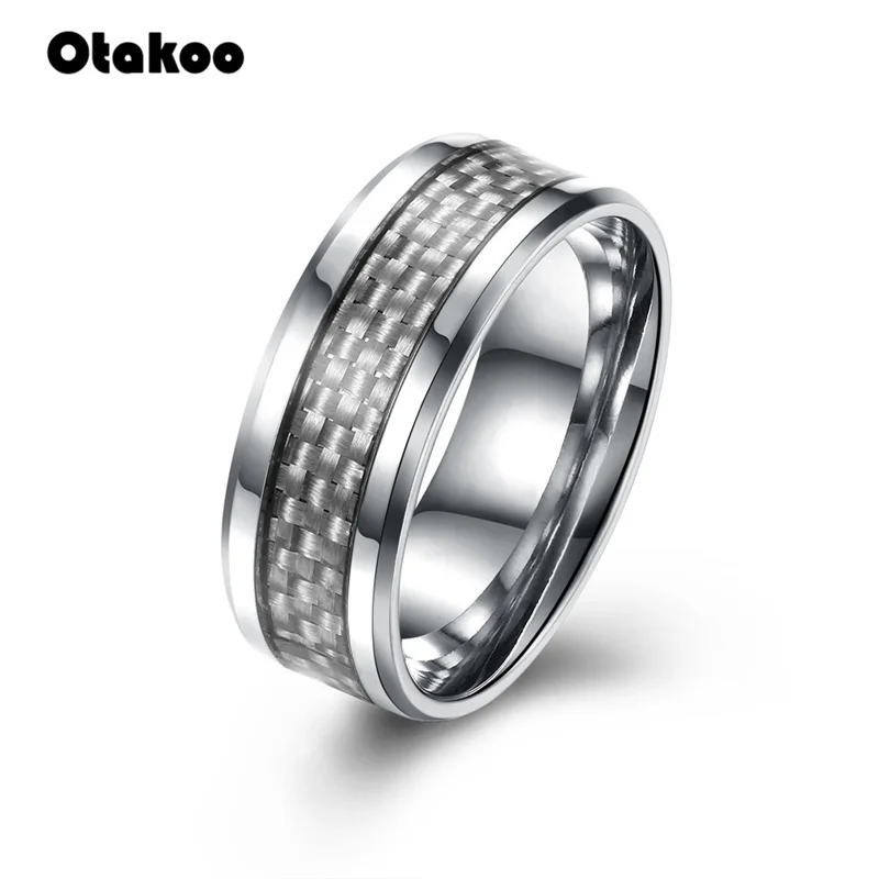 Otakoo новое простое синее черное углеродное волокно кольцо на палец для мужчин