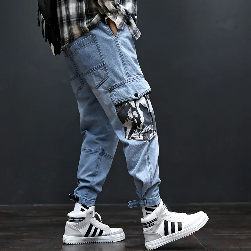 Новые модные мужские джинсы High Street Nine Points джинсовые широкие брюки с несколькими